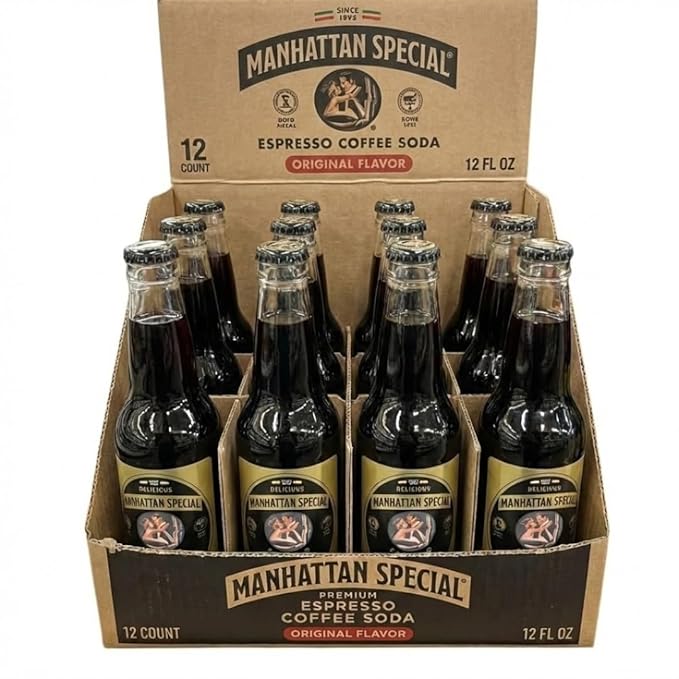 Manhattan Special Premium Soda Variety Classic Glass Bottles Italian-Style Craft Beverage 12 fl oz Each (12-Count) (12 Espresso Soda – Original)