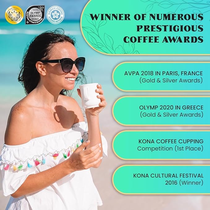 8oz 100% Kona Coffee Whole Beans by Kona Gold Rum Co. - Extra Fancy Freshly Roasted Medium/Dark Roast Peach Notes with Cream Tones - Kona Coffee Whole Bean