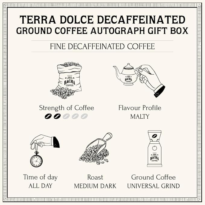 Bacha Coffee | Terra Dolce Fine Flavoured Ground Beans Medium Dark Roast 100% Arabica Specialty Coffee 350g Autograph Collection Gift Box