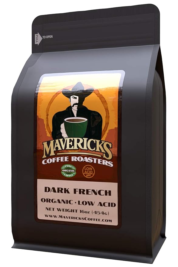 Dark French Low Acid Coffee (Ground) - 100% Organic Ingredients - Up to 90% Less Acid