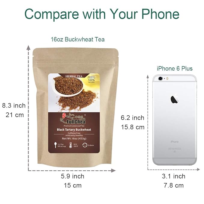 FullChea - Himalayan Tartary Buckwheat Tea - Roasted Black Buckwheat - Loose Leaf Herbal Tea - Caffeine Free - NON-GMO - Gluten Free - 100% Natural 16oz / 453g