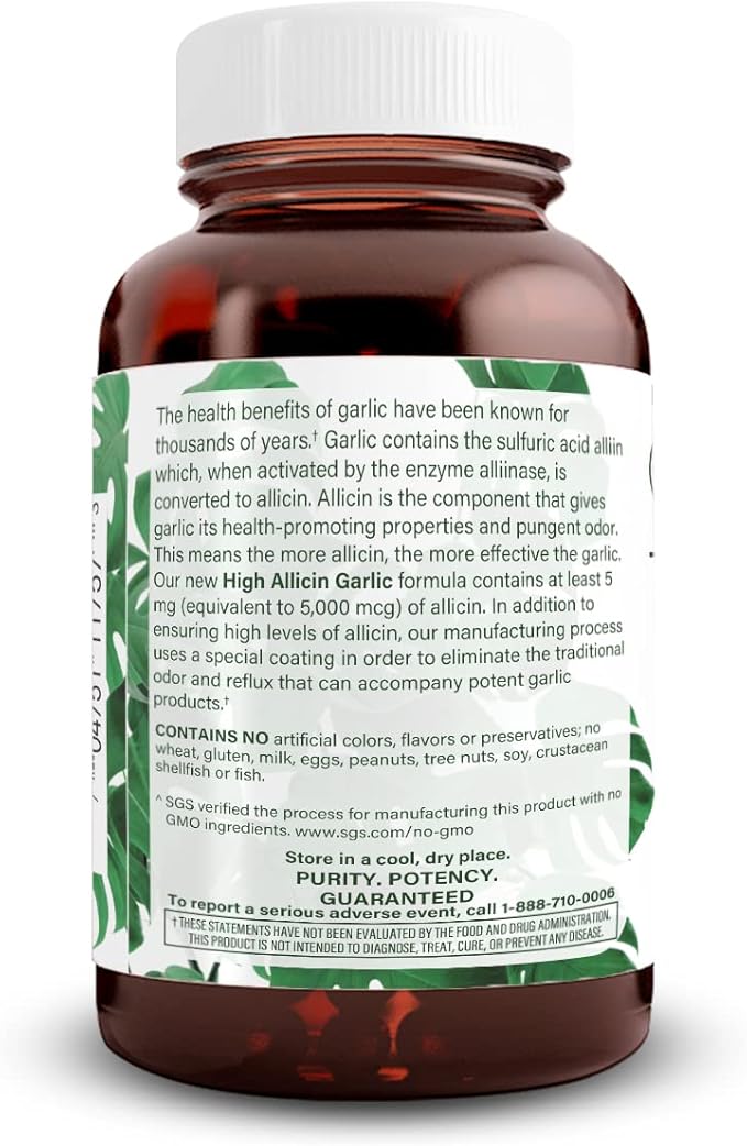 Natural Nutra High Allicin Garlic Supplement Supports Immune System Improve Heart Health Improve Enzymes Health Better Digestion Fights Cold and Flu Vanilla Coating 500mg 60 Vegan Tablets
