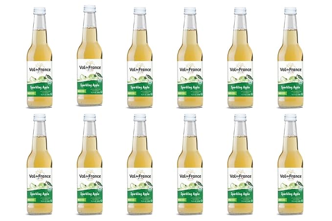 Val de France Non-Alcoholic Reduced Calorie Organic and OU Kosher Sparkling Juice (Apple) 11.2 Fl Oz (Pack of 12)