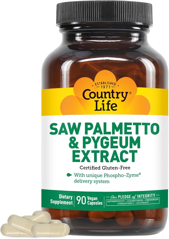 Country Life Saw Palmetto &amp Pygeum Extract - Prostate Health Supplement for Men's Health - Promotes Healthy Urinary Tract Function 90 Capsules