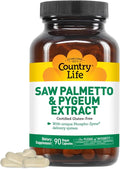 Country Life Saw Palmetto &amp Pygeum Extract - Prostate Health Supplement for Men's Health - Promotes Healthy Urinary Tract Function 90 Capsules