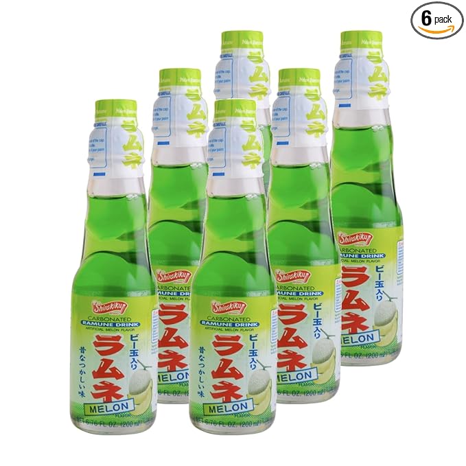 Shirakiku Ramune Drink Melon Carbonated Marble Soft Drink of Japan 6.76 oz (Pack of 6)