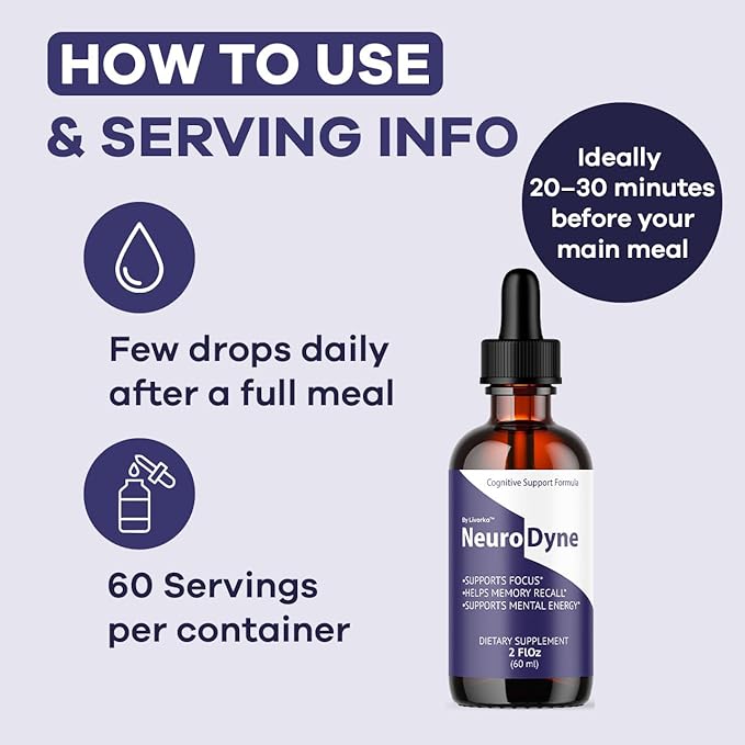NeuroDyne - Official NeuroDyne Drops Supplement Brain Support Advanced Formula Neuro Dyne Liquid Premium All Natural Cognitive Focus Nerve Support for Health Wellness 1 Bottle for 1 Month