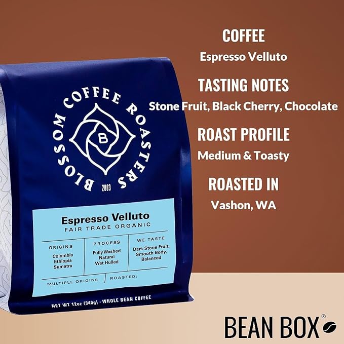 Espresso Velluto - Roasted by Blossom Coffee Roasters - Whole Bean Coffee - 2 Pound Bag