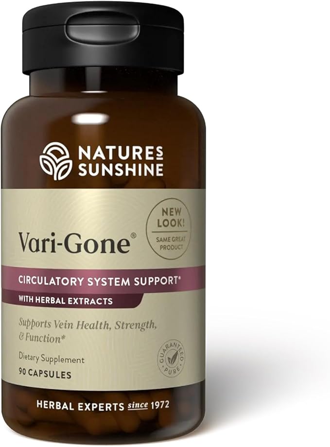Nature's Sunshine Vari-Gone 90 Capsules Varicose Vein Supplements with 7 Powerful Herbs and Nutrients That Support Circulation for Vein Health Strength and Function