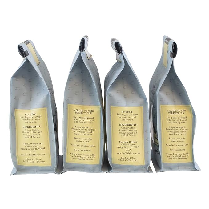 Coffee Masters Ground Coffee Sampler Jamaican Me Crazy Chocolate Raspberry Dark Chocolate Decadence Almond Amaretto 48 Ounce
