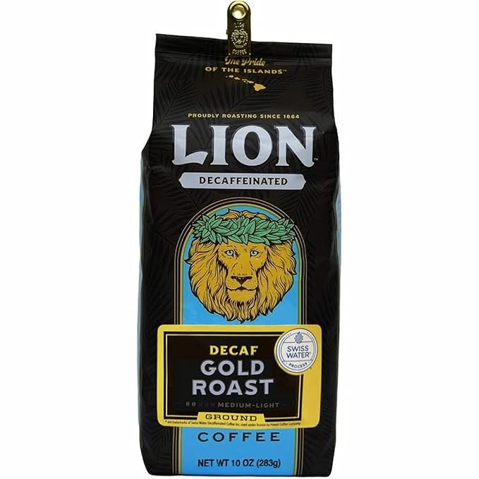 Lion Coffee Swiss Water DECAF Gold Roast Ground 10 Ounce Bag (Pack of Three)