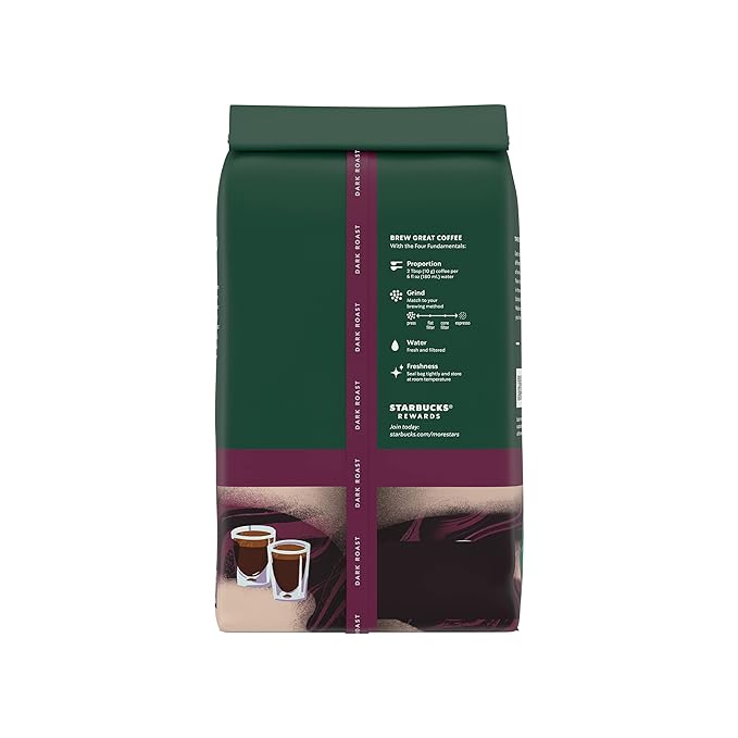 Starbucks Whole Coffee Beans Dark Roast Hot or Iced Coffee Espresso Roast Six 18 oz Bags