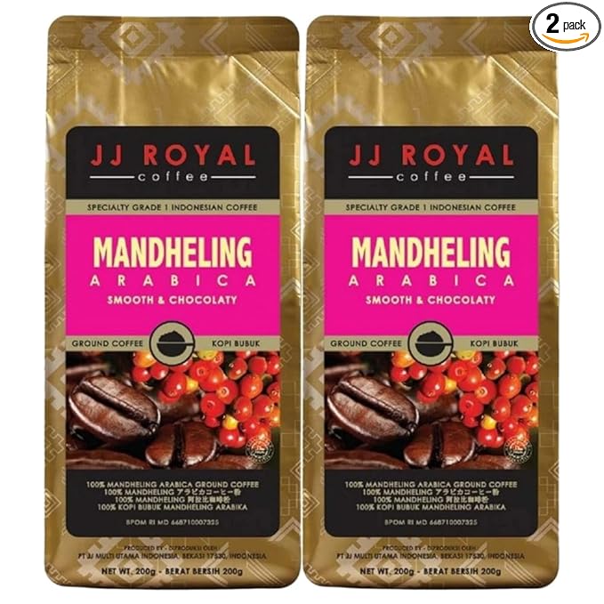 JJ Royal Coffee Mandheling Arabica 200g Ground Coffee (Pack of 2)