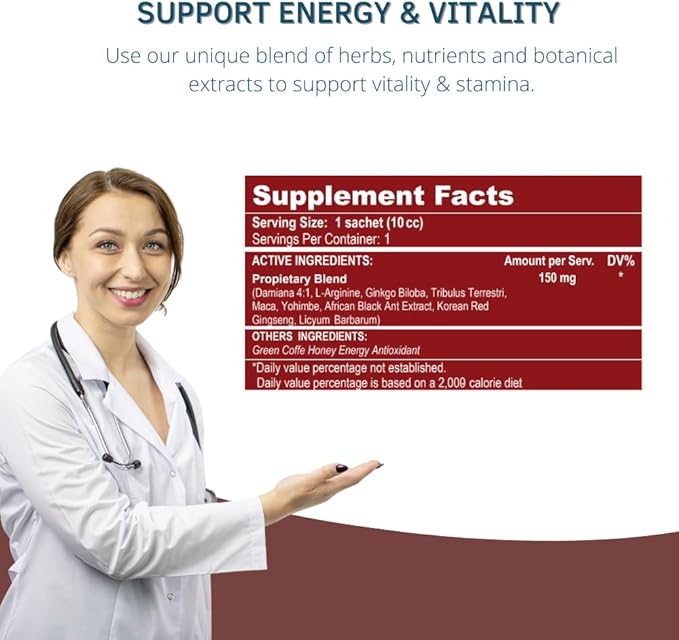 Zelux Supplement Box 8 Sachets - Booster for Vitality &amp Performance - Natural Stamina - Energy Support - Natural Ingredients Damiana Tribulus Terrestri Ginkgo Biloba Maca Korean Red Gingseng