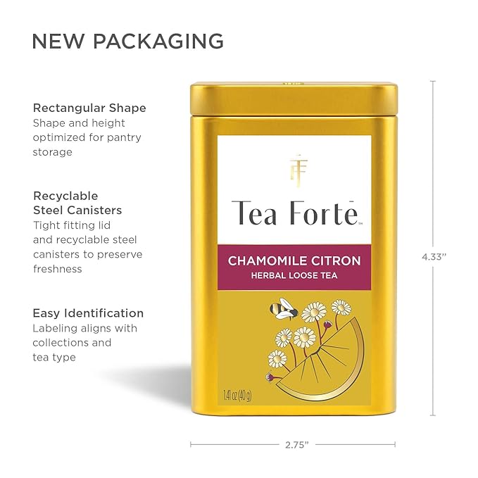 Tea Forte Chamomile Citron Premium Loose Leaf Caffeine-Free Herbal Tea Blend Canister Makes 35-50 Cups