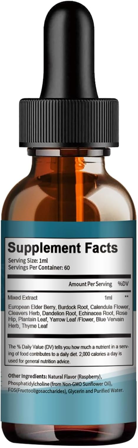 Liposomal Lymphatic Drainage Drops - 11 In 1 Organic Lymphatic Drainage Supplement with Burdock Root Echinacea Elderberry Calendula Cleavers Herb Dandelion Supports Lymphatic Health 2 FL.OZ