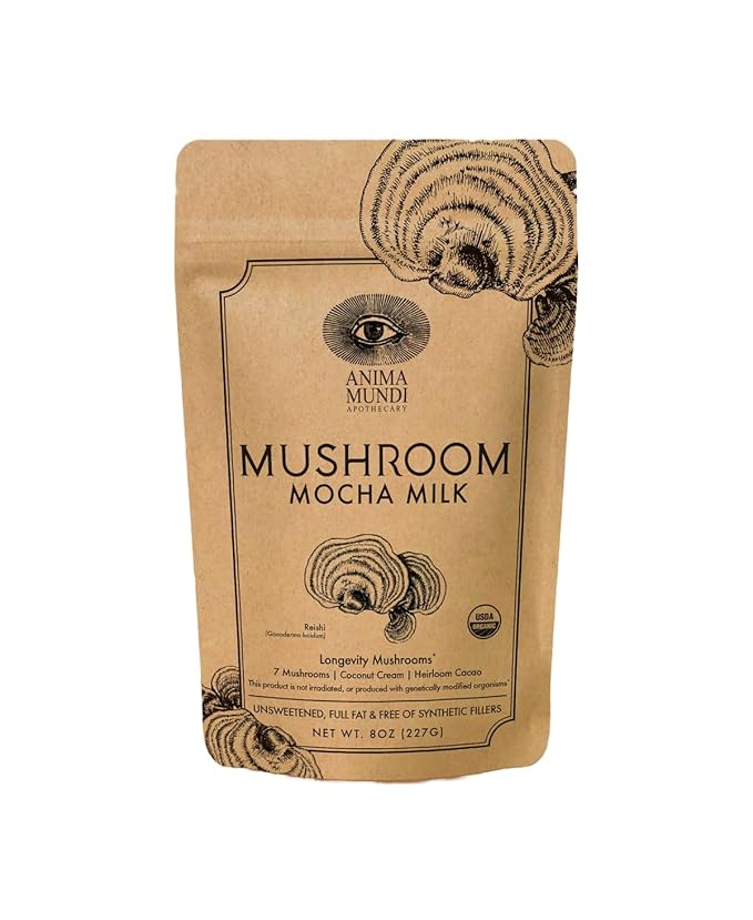 Anima Mundi Apothecary Mushroom Mocha Milk - Organic Dairy-Free Creamer with Coconut 7 Mushrooms &amp Cacao - Vegan Powder for Coffee Tea &amp More (8oz / 227g)