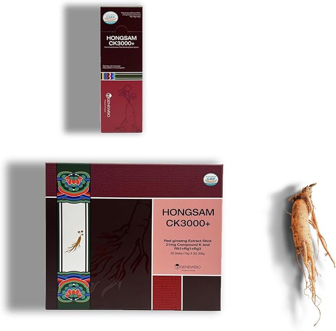 CK3000+ 6 Year Old Panax Red Ginseng Extract 100% 3000mg per Stick High Ginsenoside (30mg) No Sugar No Additives Fermented Korean Red Ginseng Energy &amp Immune Support 30 Sticks