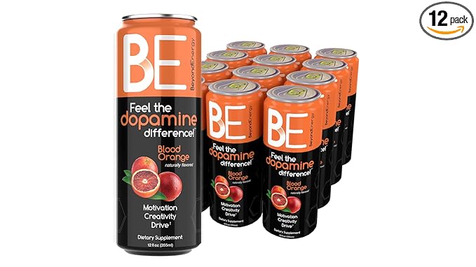 Beyond Energy - 12 Pack - Blood Orange Herbal Energy Drink Naturally Sourced L-Dopa with Mucuna Pruriens Aminos Antioxidants 200mg Caffeine - (Blood Orange)