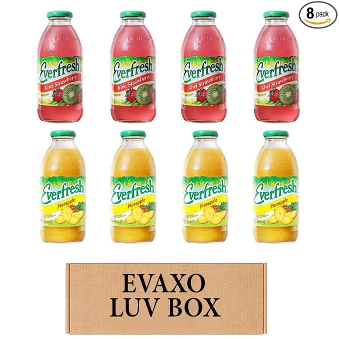LUV BOX- variety Everfresh Juice 16 oz. pack of 8 Everfresh Kiwi Strawberry Everfresh Pineapple Juice. by evaxo