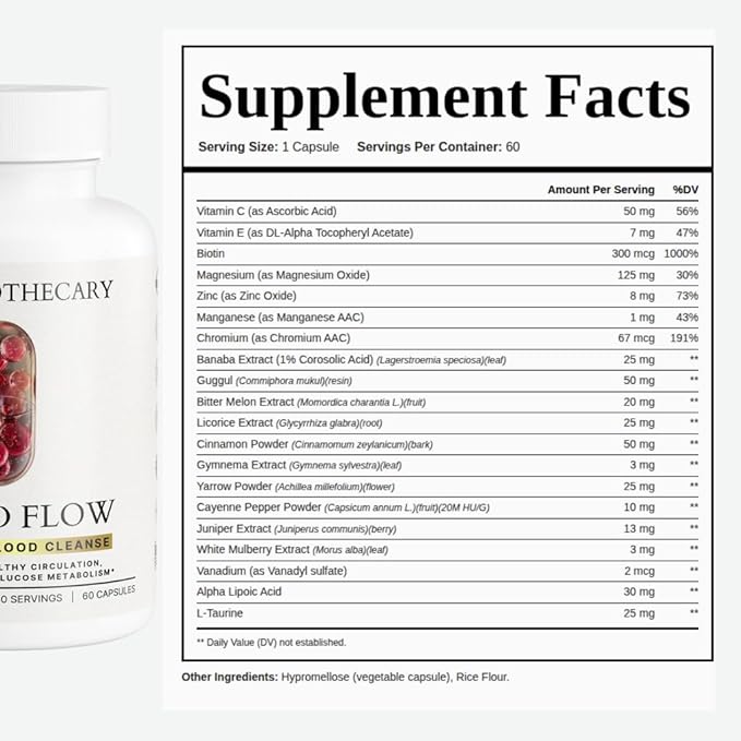 Blood Flow Advanced Formula - Botanical Herbal Complex with Cayenne Ginger - Traditional Wellness Blend with Vitamins Minerals - Daily Herbal Supplement - Vegan Non-GMO Gluten-Free - 60 Capsules