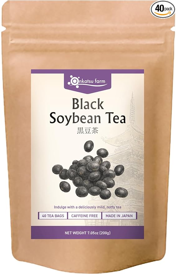 Onkatsu Farm Black Soy Bean Premium Japanese Tea Bags Rich Nutty Flavor Hot or Iced Caffeine Free 40 Total Tea Bags