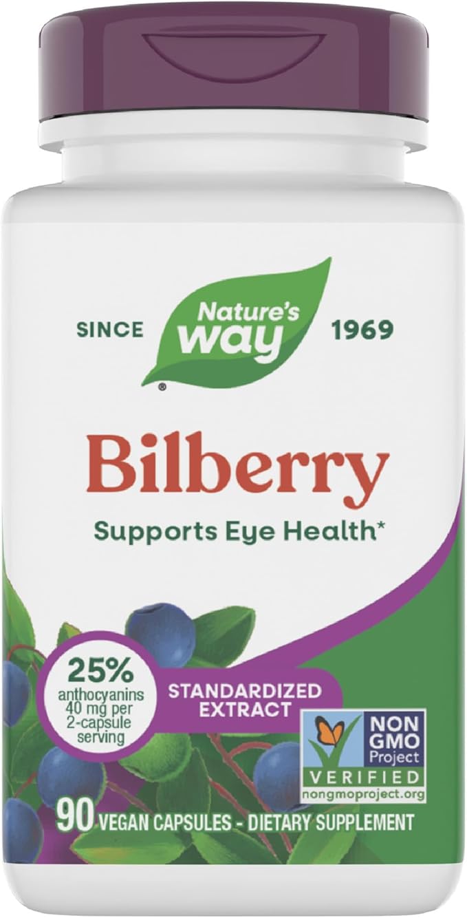 Nature's Way Bilberry Premium Extract Supports Eye Health* Eye Health Supplement for Adults with Black Elderberry* Bilberry Supplement Gluten Free Vegan 90 Capsules (Packaging May Vary)
