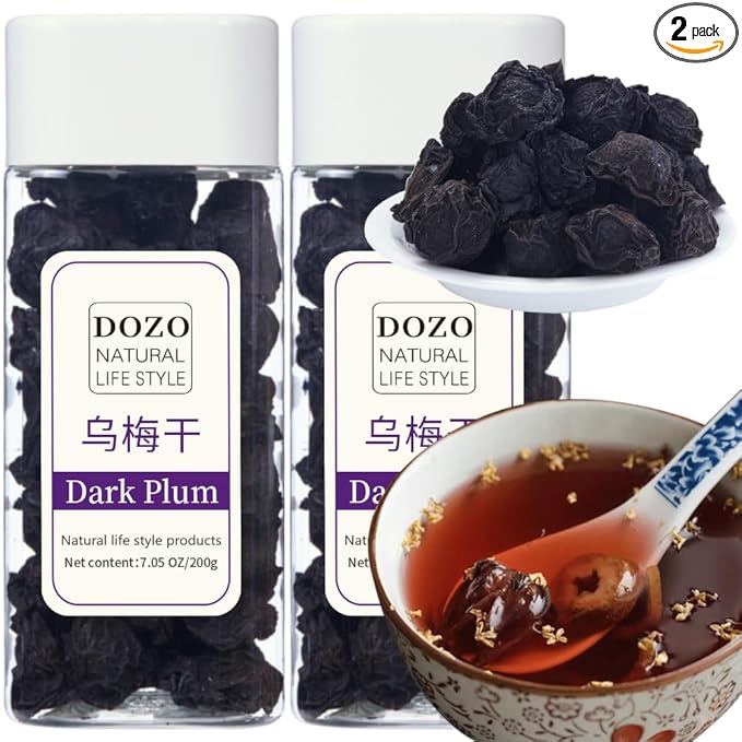 DOZO Chinese Smoked Black Plum Dried Wu Mei 400g/14.1oz Traditional Herbal Grade Dried Plums Non-Snack Smoke-Processed Green Plum Whole Dried Fruit for Brewing &amp Herbal Use 中药乌梅 乌梅干 酸梅汤原料