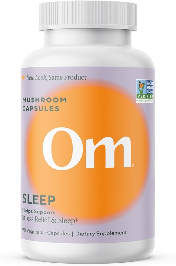 OM MUSHROOM SUPERFOOD Sleep Mushroom Capsules Superfood Supplement 90 Count 30 Days Reishi GABA L-Theanine Melatonin for Rest &amp Sleep Quality Superfood Supplement