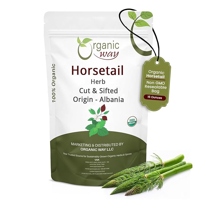Organic Way Horsetail Herb Cut &amp Sifted (Equisetum arvense) - Herbal Tea | European Wild-Harvest | Kosher &amp USDA Certified | Vegan Non-GMO &amp Gluten Free | 100% Raw from Albania (1LBS / 16