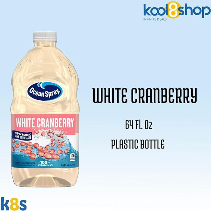 Ocean Spray White Cranberry Juice Drink 64 fl oz Plastic Bottles 4 Pack + 15 Sugarcane Disposable Straws by KOOL8SHOP Infinite Deals
