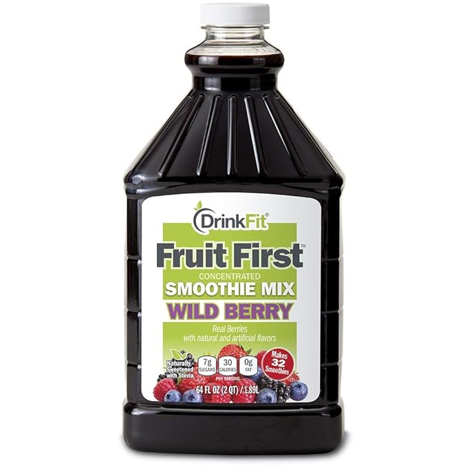 DrinkFit Fruit Smoothie | Real Fruit Puree Low Sugar Gluten:Free &amp Non:GMO Wildberry Smoothie Mix : Makes 32 Smoothies 64 Fl Oz (Wild Berry)