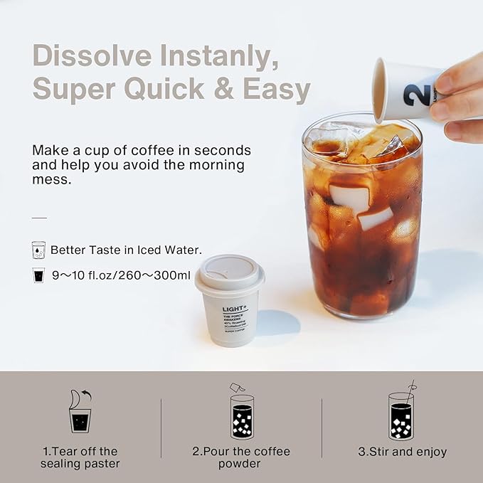 SATURNBIRD Specialty Coffee Instant Cold Brew Light-Medium Roast 100% Arabica Powder Enjoy Hot/Cold 24 Single Serves for Camping Traveling Home Office(NO.2)