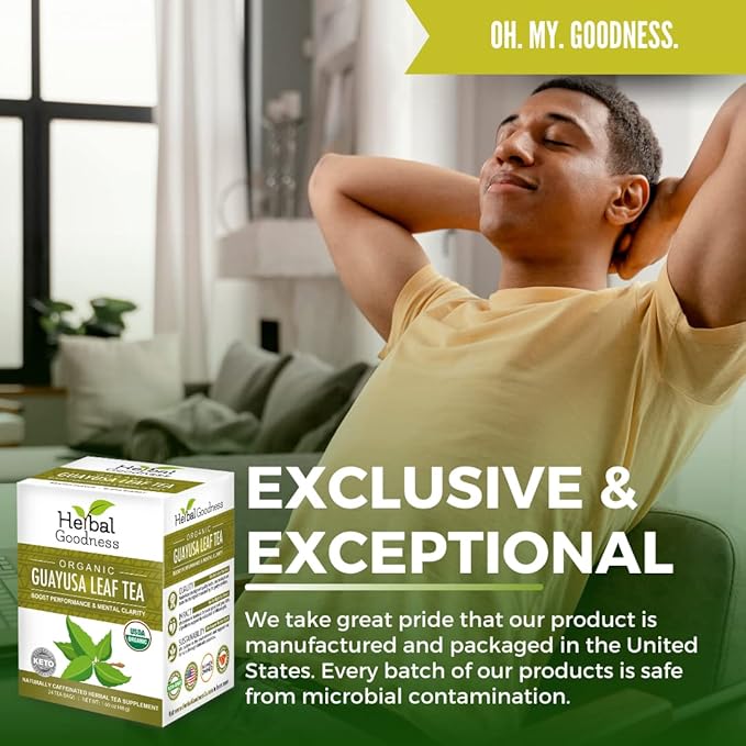 Guayusa Leaf Tea - Mental Clarity Organic Natural Caffeine Drink Energy Supplement Coffee Alternative Oxidative Stress - 6/24 Tea Bags - Herbal Goodness (6 Boxes)