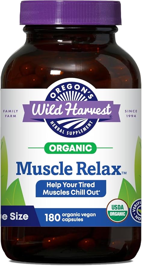 Oregon's Wild Harvest Muscle Relax Herbal Supplement Vegan Capsules with Valerian Hops and Skullcap - USDA Certified Organic - 180 Count