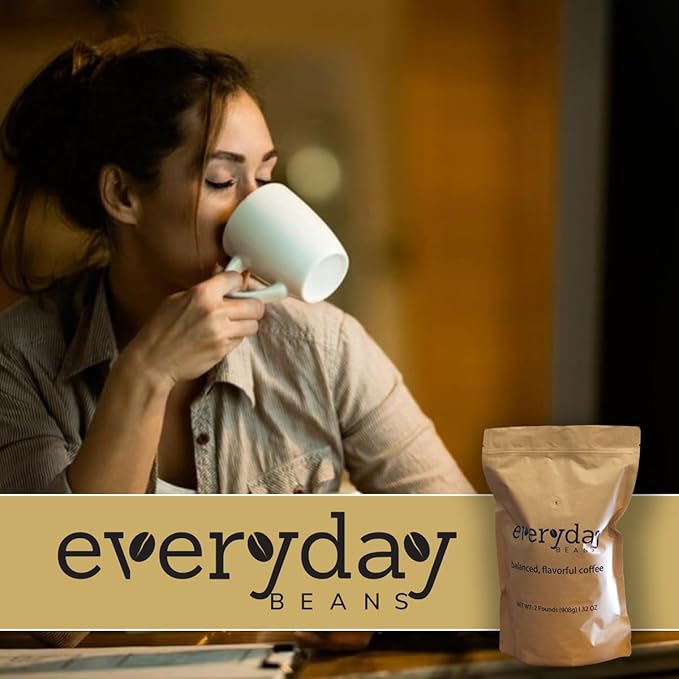 Dark Roast Ground Coffee by Everyday Beans – Smooth Balanced Flavor – 32 oz Bag