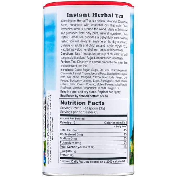 Olbas Herbal Tea 7 Ounce 3 Per Case Swiss Herbal Blend with 20 Soothing Herbs &amp Essential Oils Sore Throat and Stress Relief Tea Warming Comfort Calms Stomach Power to Breathe
