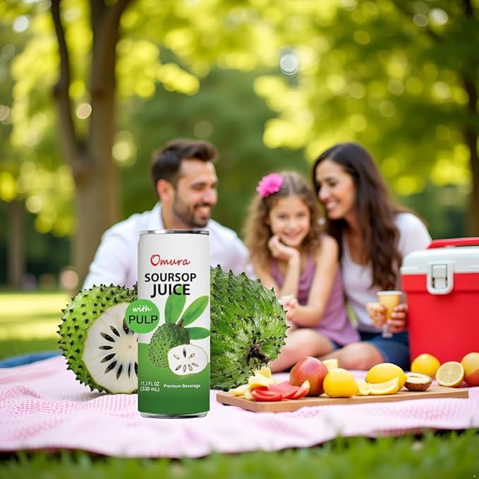 Omura Soursop Juice Drink with Pulp 11.3 Fl Oz (12-Pack) | Refreshing Tropical Fruit Beverage | Graviola Guanabana Juice