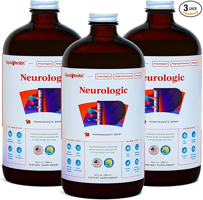 LIQUIDHEALTH Neurologic Focus Supplement - Brain Booster Nootropic Supplement for Cognitive Function Memory &amp Focus with Ginkgo Biloba Choline L-Theanine &amp Phosphatidylserine - USA Made (3