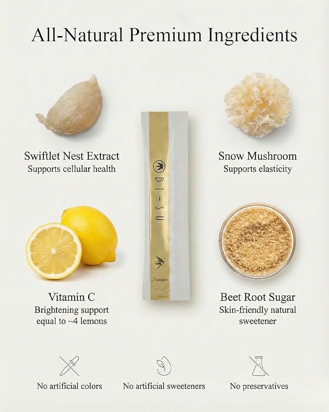 BI-SU Beauty Essence Collagen Jelly Stick with Vitamin C Fish Collagen Peptides Anti Aging Maintain Skin Elasticity Immunity Support Japan Beauty Skin Care Secret Pineapple Flavor 30 PCS
