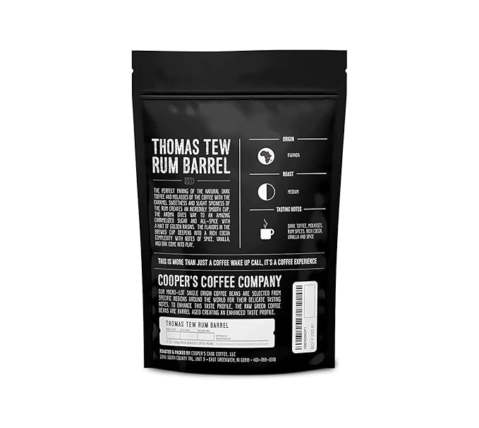 Rum Barrel Aged Coffee - Single Origin Rwanda Coffee Beans Aged in Thomas Tew RUM Barrels - 2lb Bags Ground Coffee