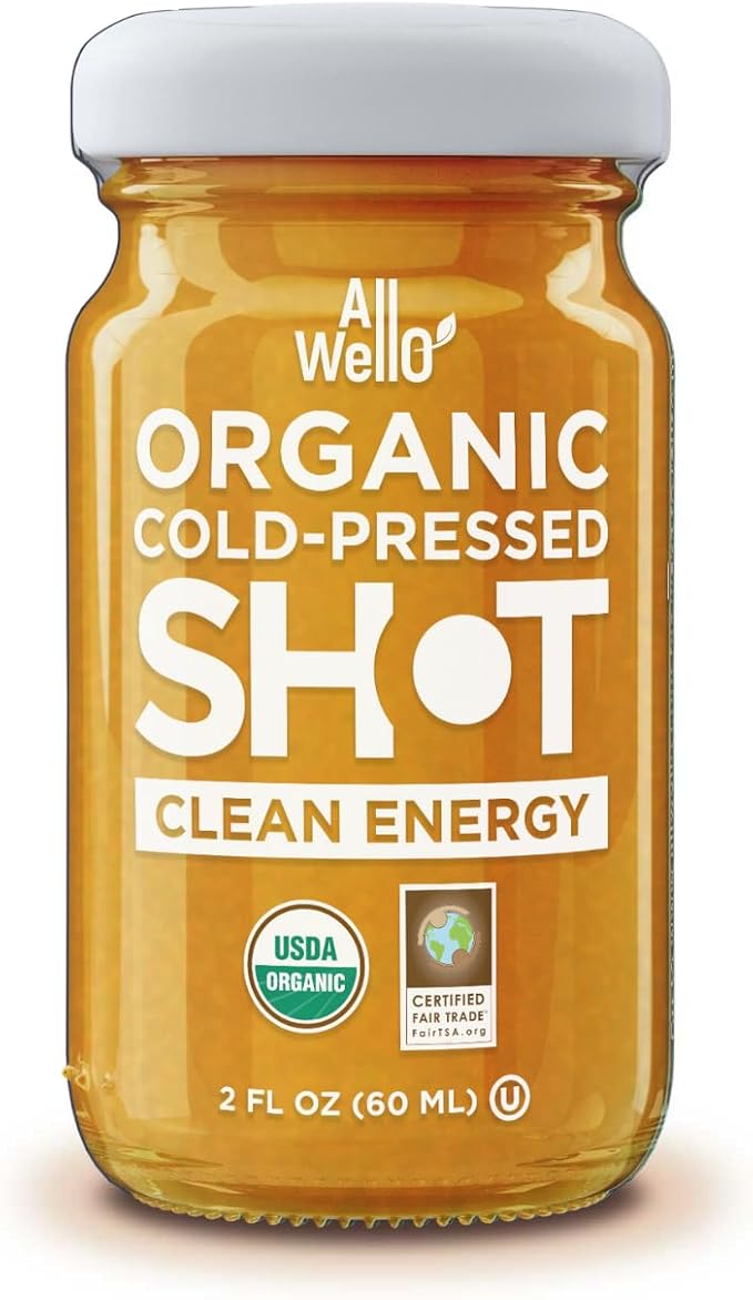 ALLWELLO Cold-Pressed Clean Energy Shot 60 mL USDA Organic Natural Immune Booster NONGMO (12 PK Clean Energy)
