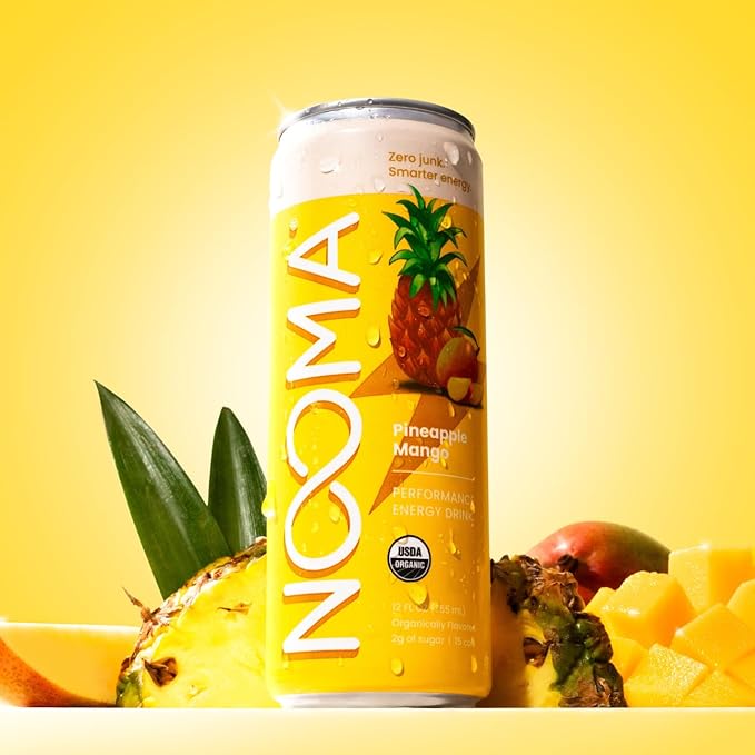 NOOMA - Performance Energy Drink - Pre Workout Drink - Nootropics Adaptogens + Electrolytes - 120mg Clean Caffeine 15 Calories &amp 2g Sugar - Pineapple Mango -12 Pack -12oz ea.