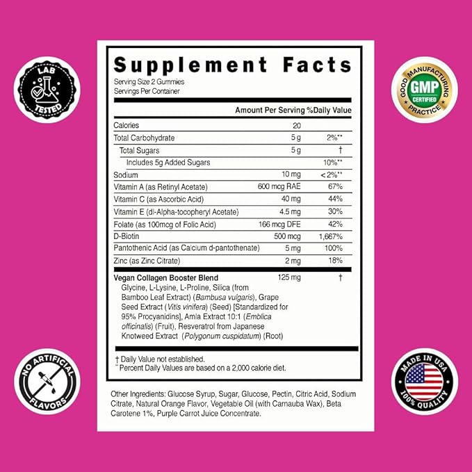 Simply Collagen® Vegan Collagen Booster Gummies for Women &amp Men - Promotes Youthful &amp Beautiful Skin Hair Nails &amp Lashes - Key Amino Acids &amp Antioxidants with Biotin Vitamins AC &