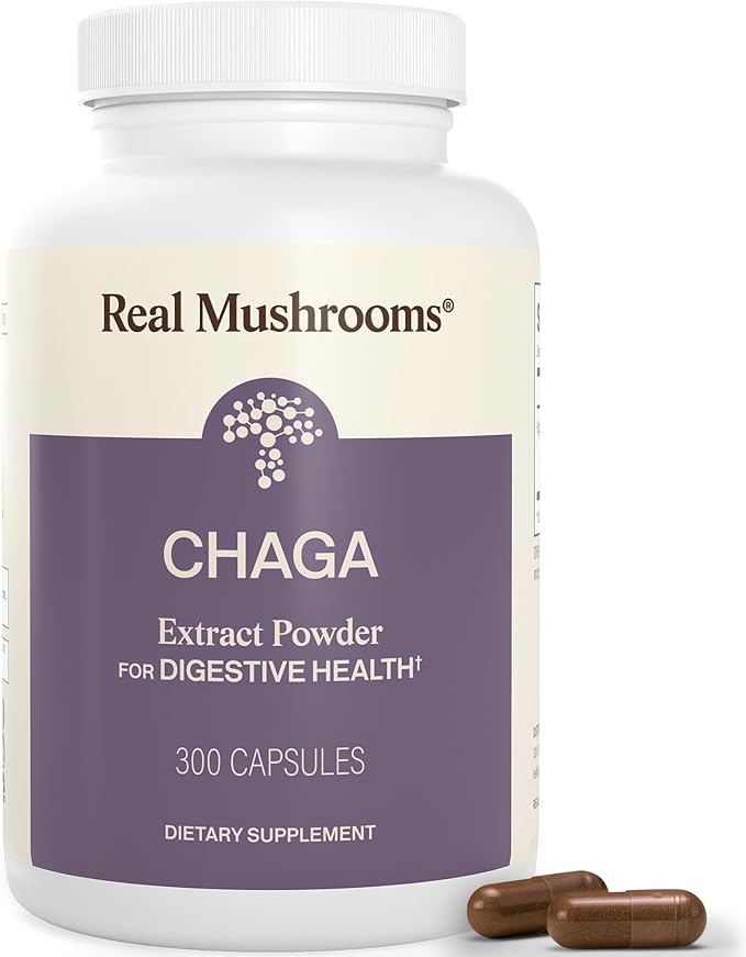 Real Mushrooms Chaga Mushroom Capsules – Organic Chaga Extract Powder with Extract Powder for Wellness &amp Energy Support– Vegan Non-GMO 300 Capsules – Organic Mushroom Supplement