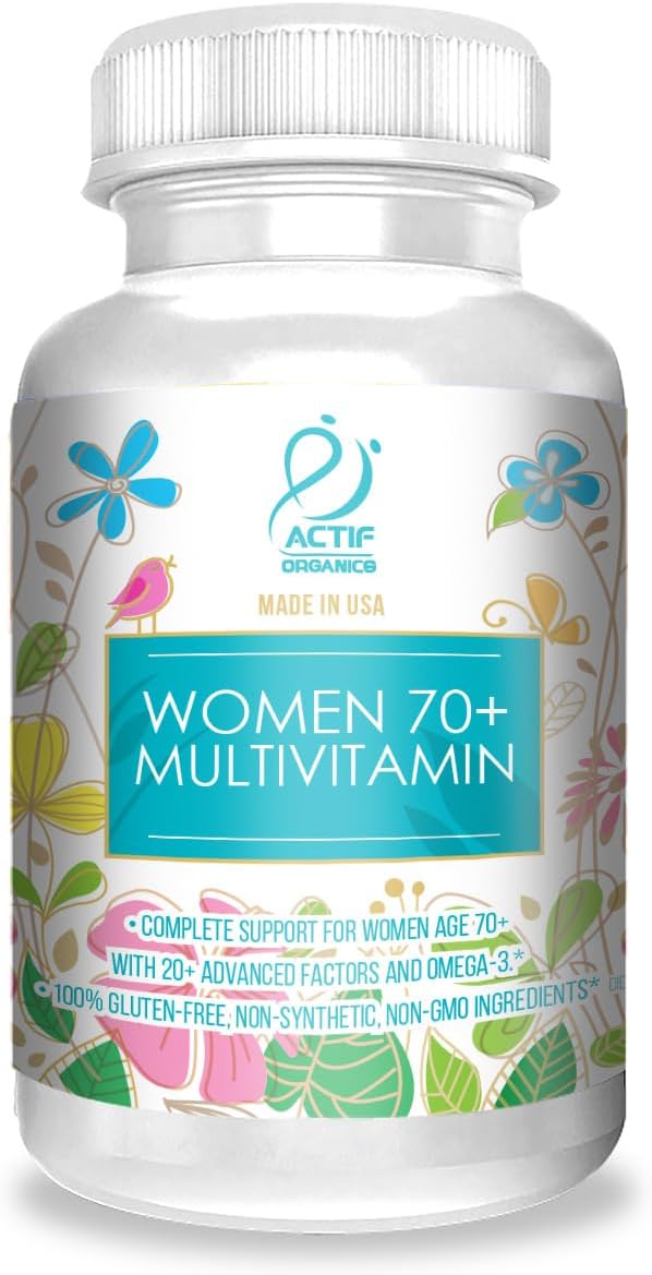 ACTIF Organic Multivitamin for Women Age 70+ with 20+ Advanced Factors and Omega-3 Non-GMO Made in USA 90 Count