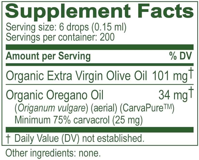 Oil of Oregano Organic Liquid Drops (1 fl oz) - Blend of Organic Oregano Oil &amp Olive Oil Grown in Spain