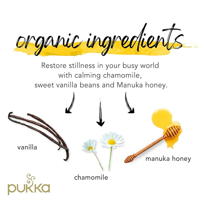 Pukka Organic Tea Bags Chamomile Vanilla &amp Manuka Honey Herbal Tea Perfect for Moments of Calm 20 Count (Pack of 6) 120 Tea Bags