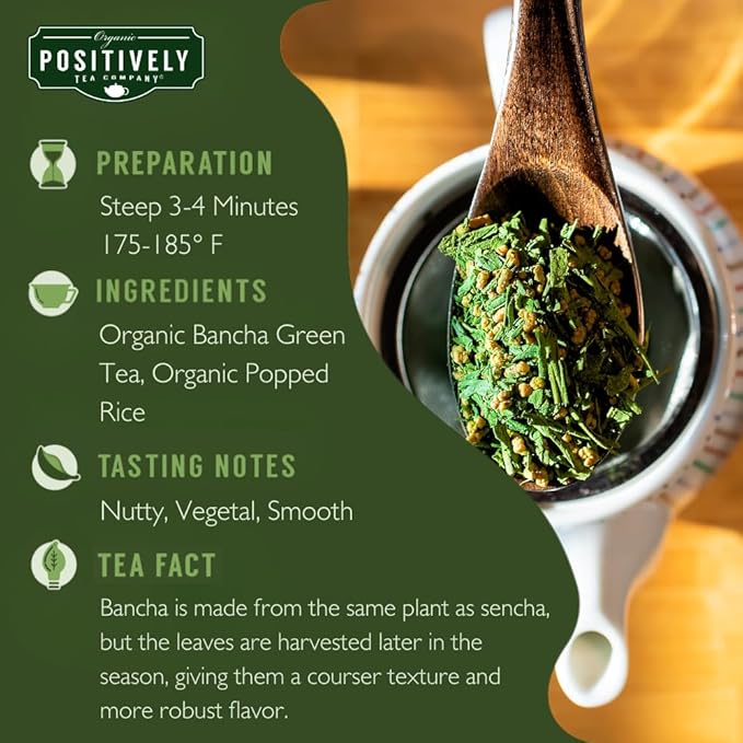 Organic Positively Tea Company Genmaicha Green Tea Loose Leaf 16 Ounce