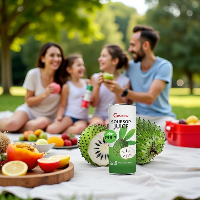 Omura Soursop Juice Drink with Pulp 11.3 Fl Oz (12-Pack) | Refreshing Tropical Fruit Beverage | Graviola Guanabana Juice